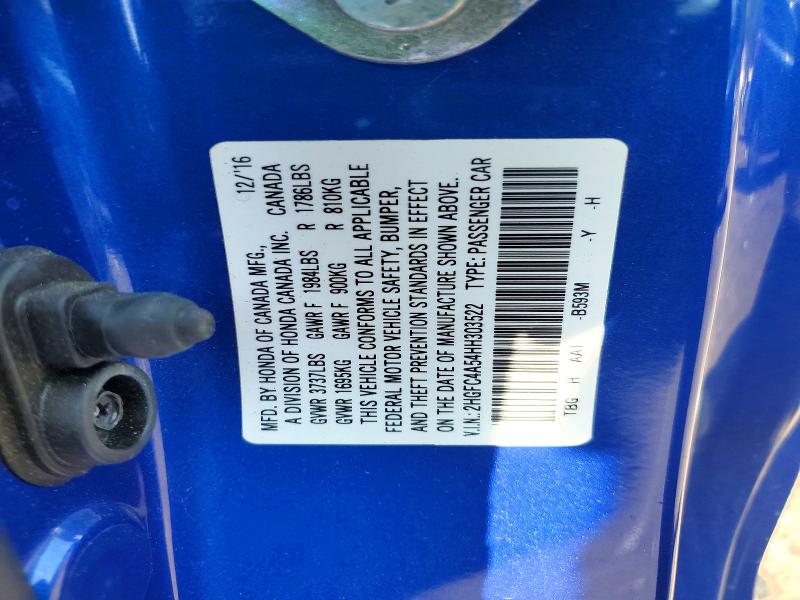 Продаж на аукціоні авто 2017 Honda Civic, vin: 2HGFC4A54HH303522, номер лоту: 56446336