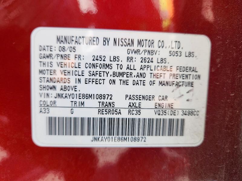 Aukcja sprzedaży 2006 Infiniti M35, vin: JNKAY01E86M108972, numer aukcji: 55907506