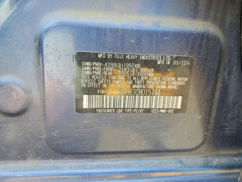 Aukcja sprzedaży 2012 Subaru Impreza, vin: JF1GJAH63CH015744, numer aukcji: 57011556