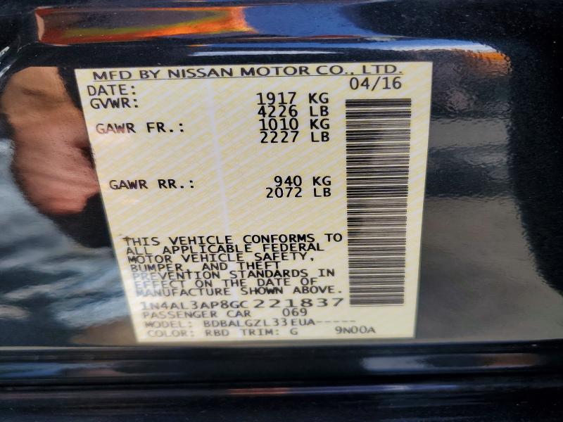 2016 Nissan Altima მანქანა იყიდება აუქციონზე, vin: 1N4AL3AP8GC221837, აუქციონის ნომერი: 59015486
