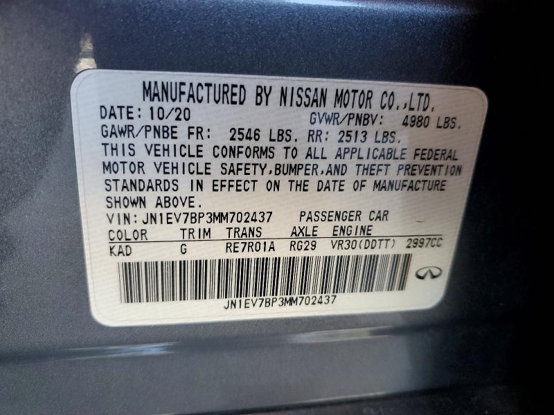 2021 Infiniti Q50 მანქანა იყიდება აუქციონზე, vin: JN1EV7BP3MM702437, აუქციონის ნომერი: 59007426