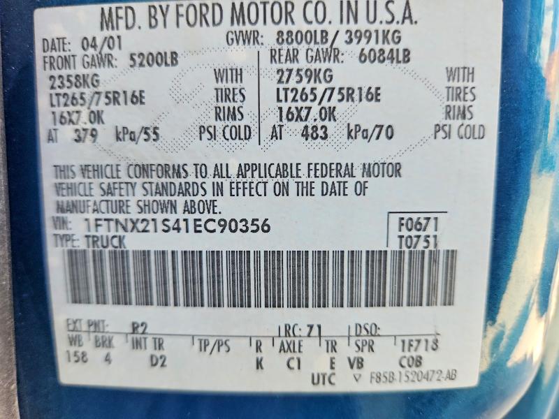 Продажа на аукционе авто 2001 Ford F250, vin: 1FTNX21S41EC90356, номер лота: 57417326