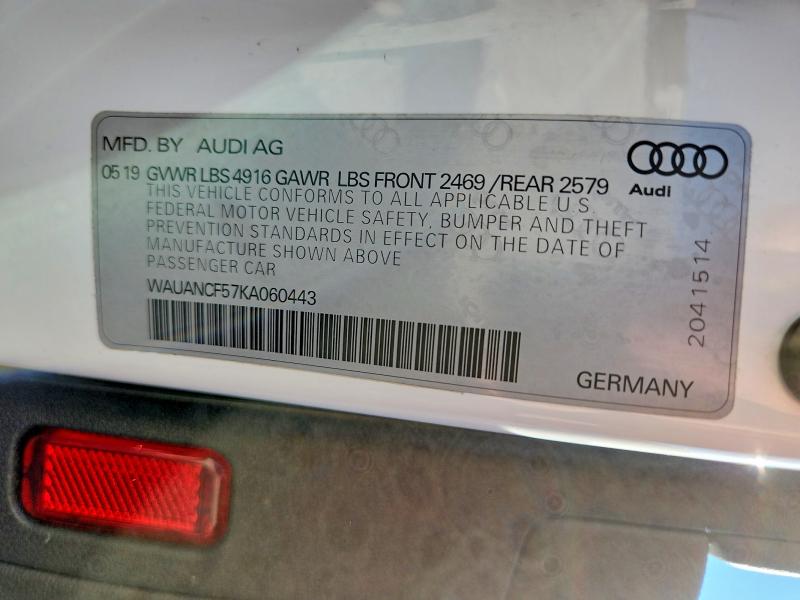 Продажа на аукционе авто 2019 Audi A5, vin: WAUANCF57KA060443, номер лота: 55734536
