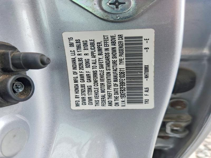 2015 Honda Civic მანქანა იყიდება აუქციონზე, vin: 19XFB2F89FE103611, აუქციონის ნომერი: 58614906
