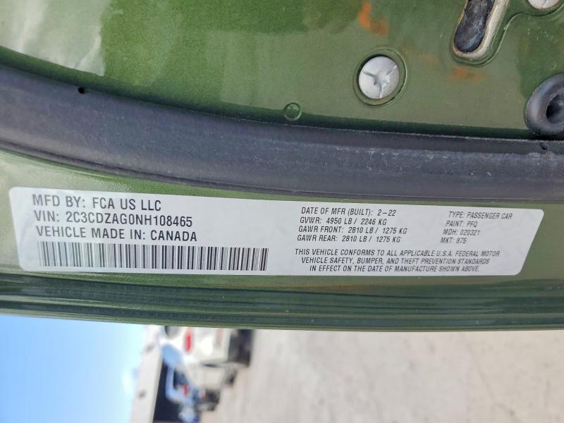 2022 Dodge Challenger მანქანა იყიდება აუქციონზე, vin: 2C3CDZAG0NH108465, აუქციონის ნომერი: 57218066