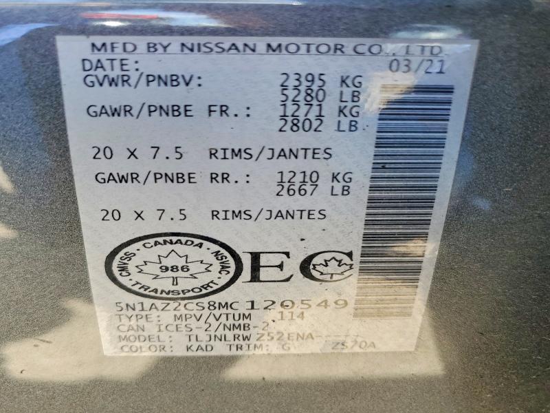 Продажа на аукционе авто 2021 Nissan Murano, vin: 5N1AZ2CS8MC120549, номер лота: 55598736