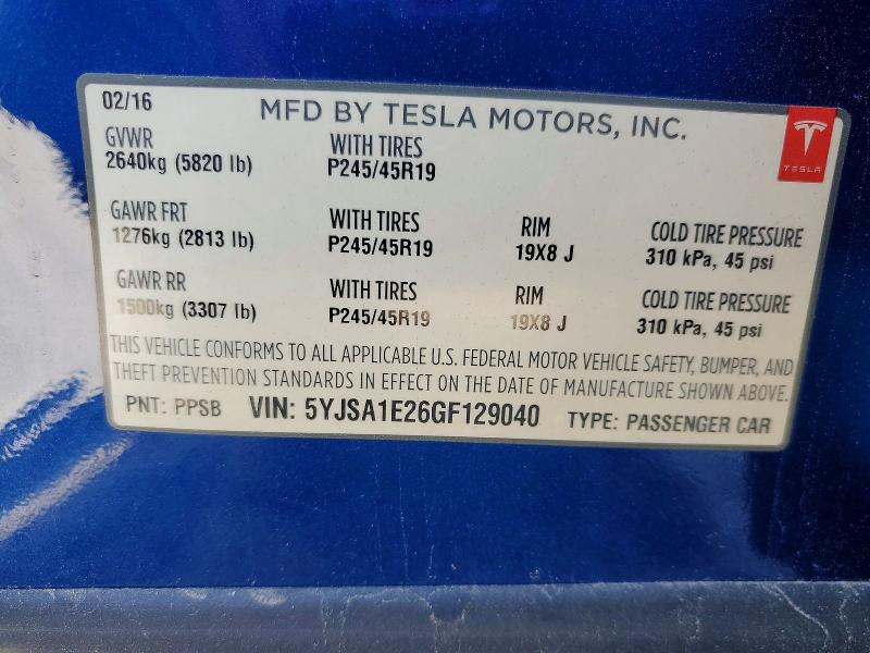 Aukcja sprzedaży 2016 Tesla Model S, vin: 5YJSA1E26GF129040, numer aukcji: 57540126