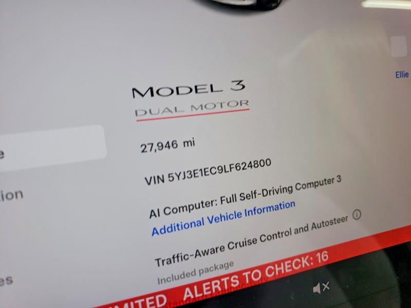 2020 Tesla Model 3 მანქანა იყიდება აუქციონზე, vin: 5YJ3E1EC9LF624800, აუქციონის ნომერი: 56315536