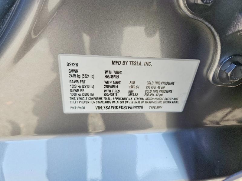Aukcja sprzedaży 2026 Tesla Model Y, vin: 7SAYGDED3TF599020, numer aukcji: 56870246