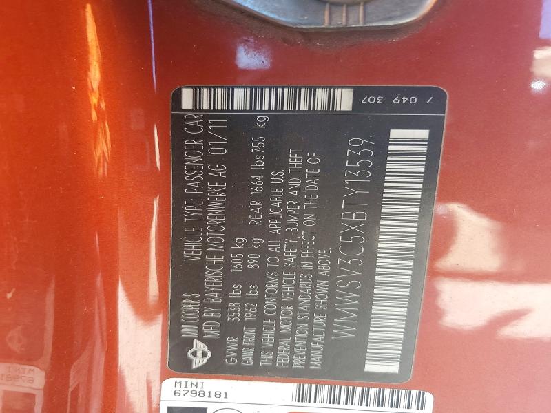 Aukcja sprzedaży 2011 Mini Cooper, vin: WMWSV3C5XBTY13539, numer aukcji: 57967566