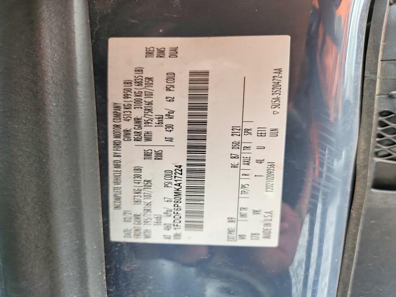 Auction sale of the 2021 Ford Transit, vin: 1FDDF6P80MKA17224, lot number: 57754326