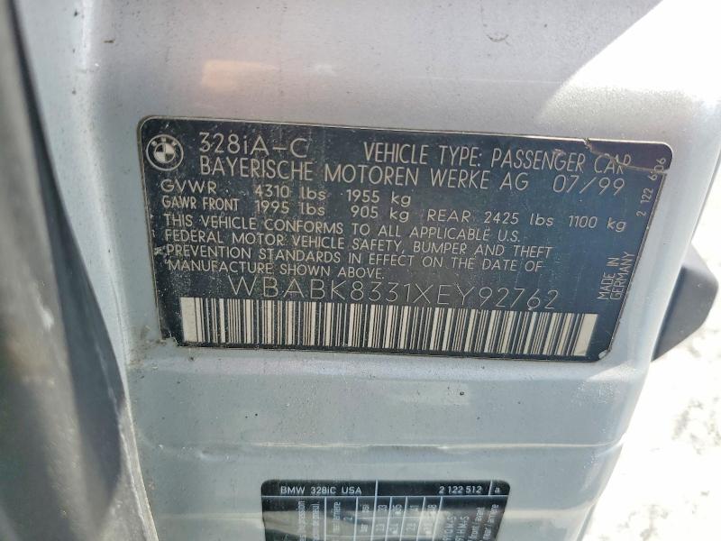 Продаж на аукціоні авто 1999 Bmw 328, vin: WBABK8331XEY92762, номер лоту: 57010716