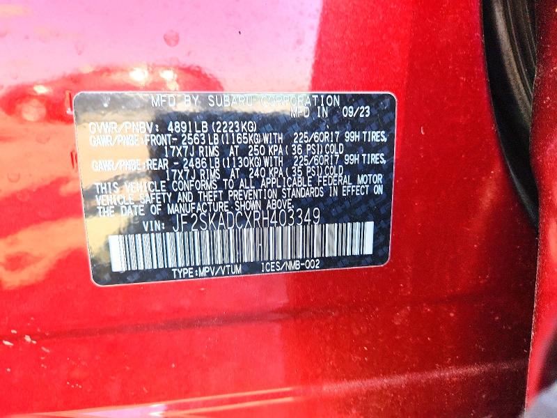 Продаж на аукціоні авто 2024 Subaru Forester, vin: JF2SKADCXRH403349, номер лоту: 56107886