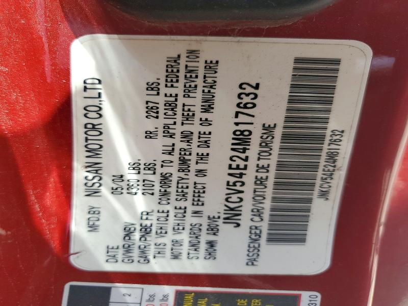 Auction sale of the 2004 Infiniti G35, vin: JNKCV54E24M817632, lot number: 59143006