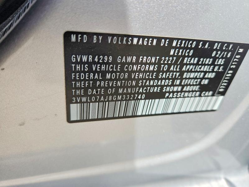 Продаж на аукціоні авто 2016 Volkswagen Jetta, vin: 3VWL07AJ8GM332740, номер лоту: 58508476