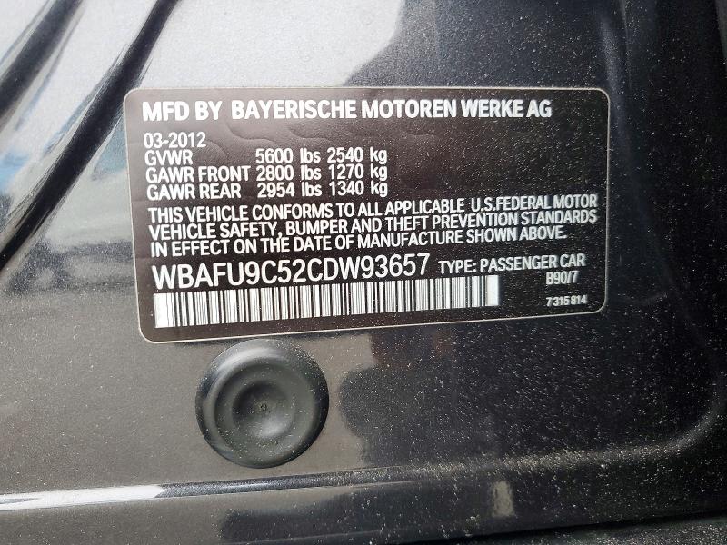 2012 Bmw 550 მანქანა იყიდება აუქციონზე, vin: WBAFU9C52CDW93657, აუქციონის ნომერი: 56457376