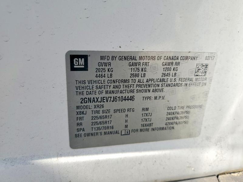 2018 Chevrolet Equinox მანქანა იყიდება აუქციონზე, vin: 2GNAXJEV7J6104446, აუქციონის ნომერი: 57439026