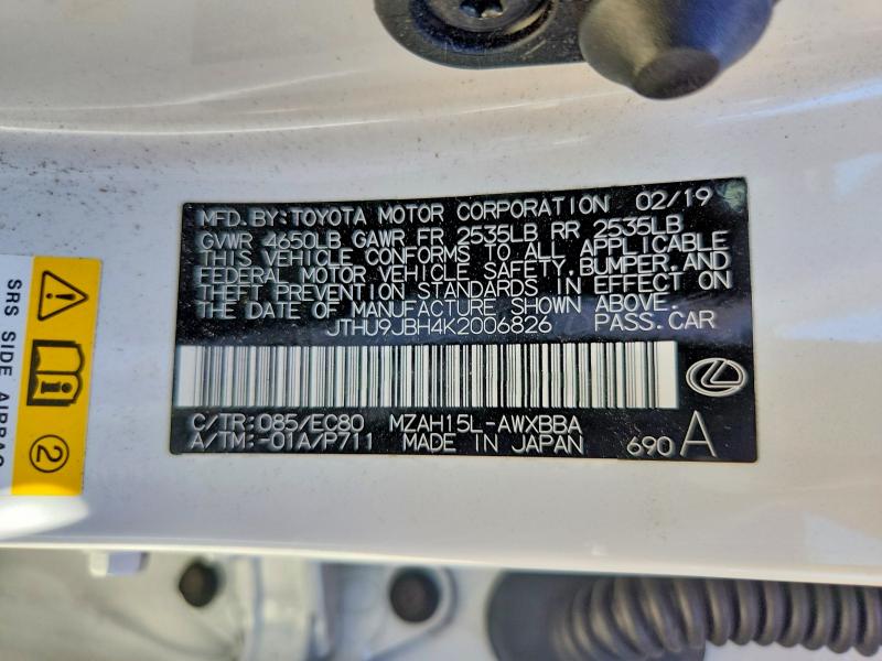 Aukcja sprzedaży 2019 Lexus Ux, vin: JTHU9JBH4K2006826, numer aukcji: 57058286
