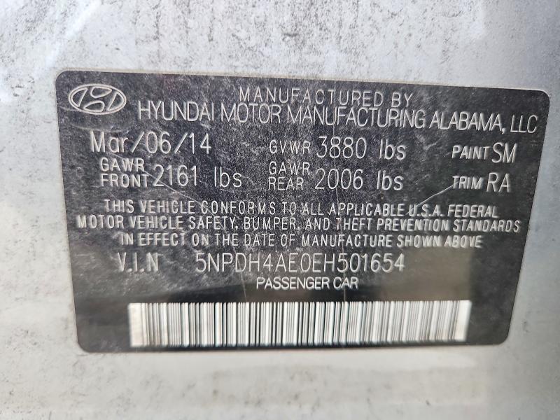 Aukcja sprzedaży 2014 Hyundai Elantra, vin: 5NPDH4AE0EH501654, numer aukcji: 56507506