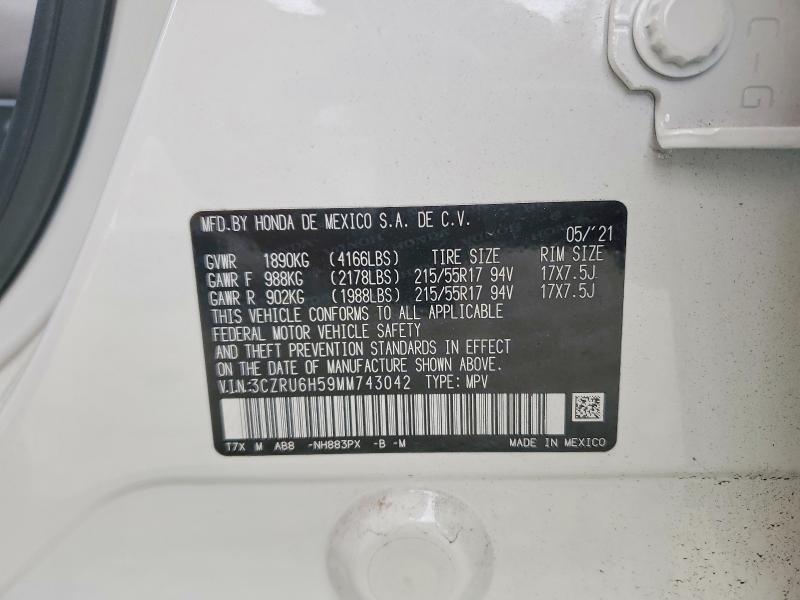 2021 Honda Hr-v მანქანა იყიდება აუქციონზე, vin: 3CZRU6H59MM743042, აუქციონის ნომერი: 55842176