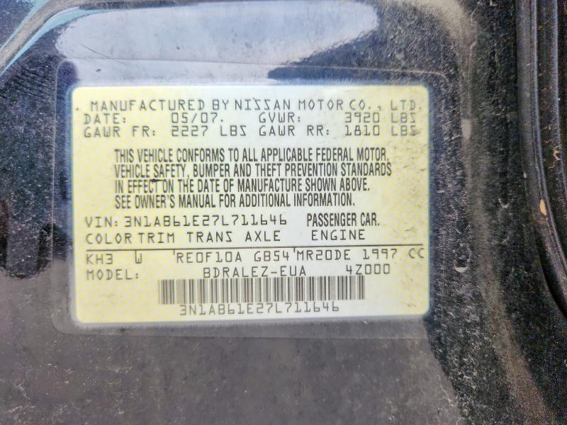58827236 :رقم المزاد ، 3N1AB61E27L711646 vin ، 2007 Nissan Sentra مزاد بيع
