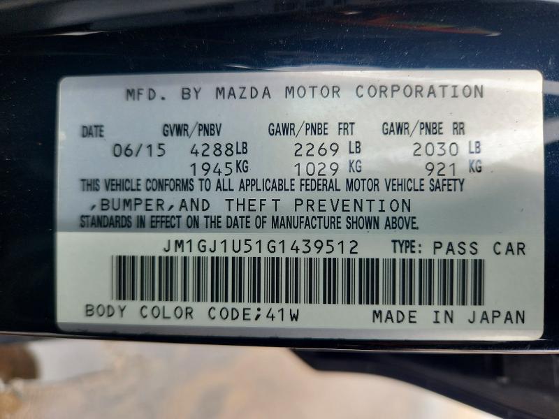 Продажа на аукционе авто 2016 Mazda 6, vin: JM1GJ1U51G1439512, номер лота: 56404156