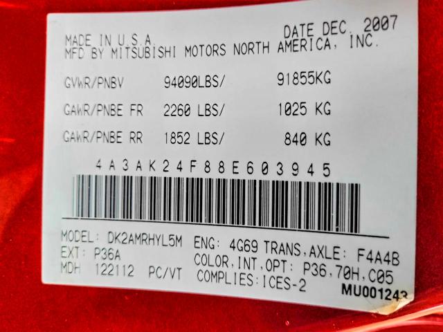 Aukcja sprzedaży 2008 Mitsubishi Eclipse, vin: 4A3AK24F88E603945, numer aukcji: 57969646