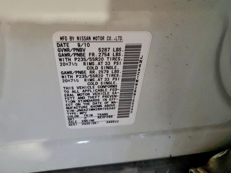 Aukcja sprzedaży 2011 Nissan Murano, vin: JN8AZ1MW2BW155040, numer aukcji: 56741586