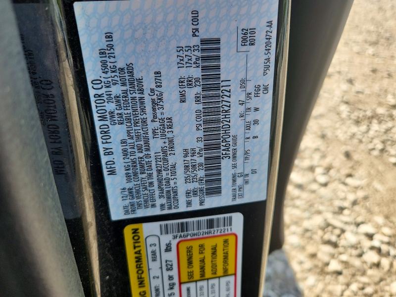 2017 Ford Fusion მანქანა იყიდება აუქციონზე, vin: 3FA6P0HD2HR272211, აუქციონის ნომერი: 57845166