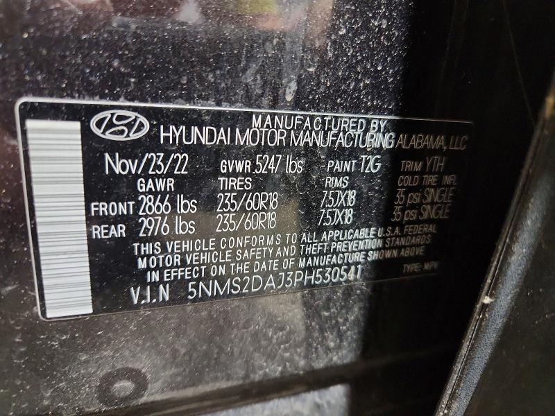 2023 Hyundai Santa Fe მანქანა იყიდება აუქციონზე, vin: 5NMS2DAJ3PH530541, აუქციონის ნომერი: 56121976