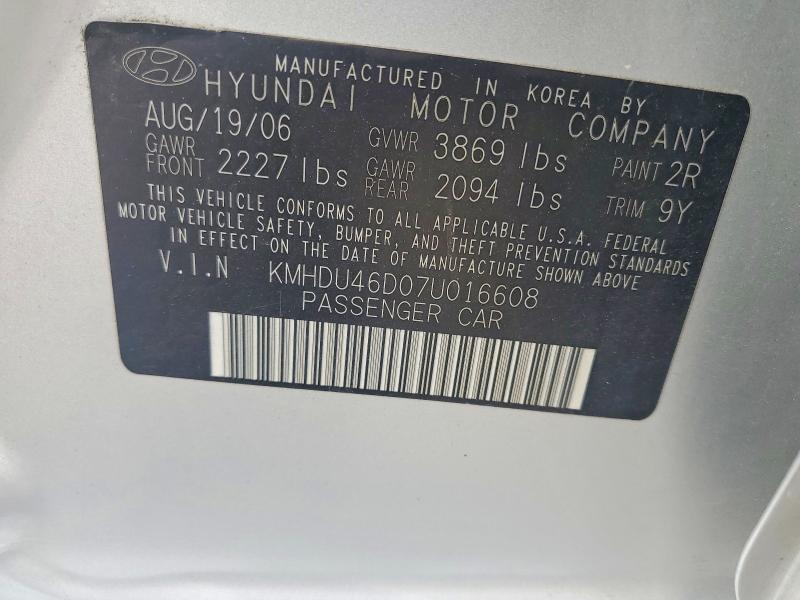 Продаж на аукціоні авто 2007 Hyundai Elantra, vin: KMHDU46D07U016608, номер лоту: 56368836