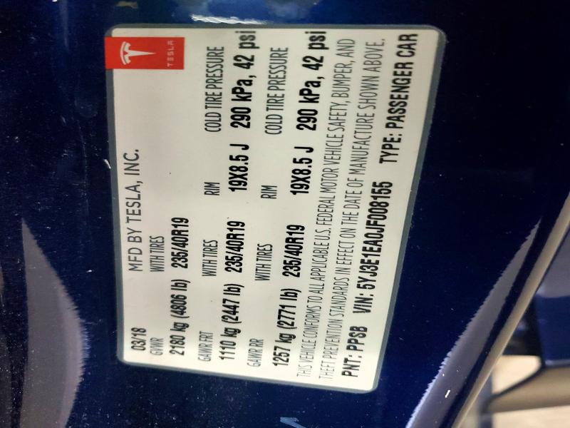 56090916 :رقم المزاد ، 5YJ3E1EA0JF008155 vin ، 2018 Tesla Model 3 مزاد بيع