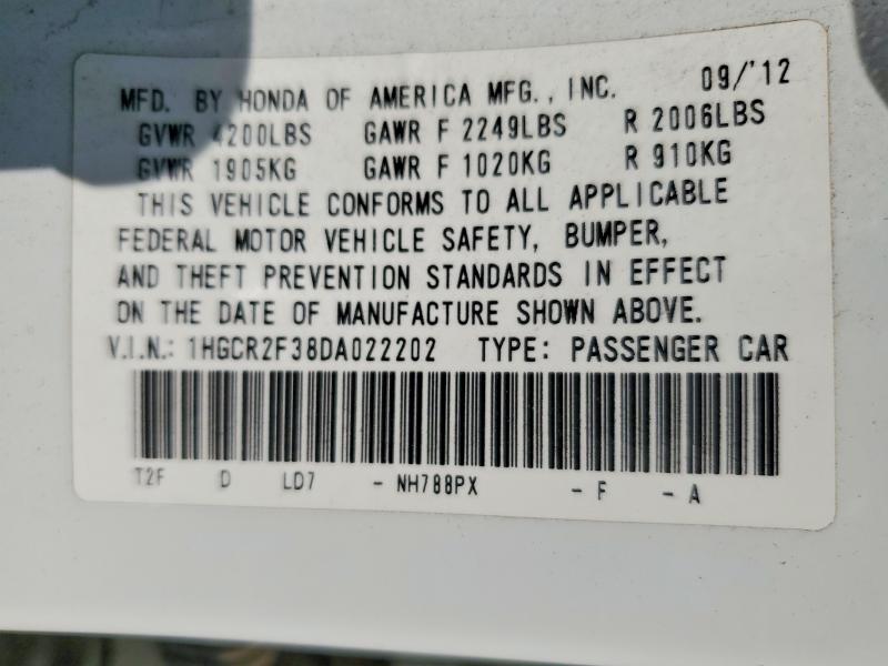 57181576 :رقم المزاد ، 1HGCR2F38DA022202 vin ، 2013 Honda Accord مزاد بيع