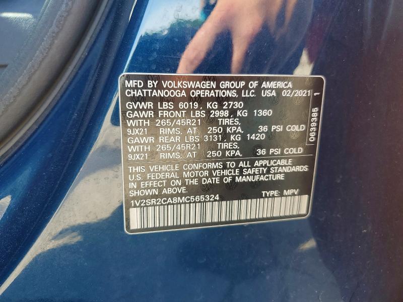 56745476 :رقم المزاد ، 1V2SR2CA8MC565324 vin ، 2021 Volkswagen Atlas مزاد بيع