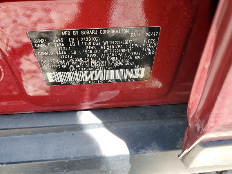 2018 Subaru Outback მანქანა იყიდება აუქციონზე, vin: 4S4BSACC3J3214233, აუქციონის ნომერი: 54954096