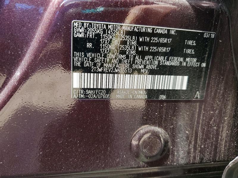 58412966 :رقم المزاد ، 2T3WFREV2JW455513 vin ، 2018 Toyota Rav4 مزاد بيع