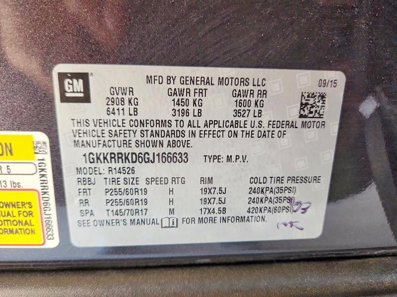 2016 Gmc Acadia მანქანა იყიდება აუქციონზე, vin: 1GKKRRKD6GJ166633, აუქციონის ნომერი: 56744346