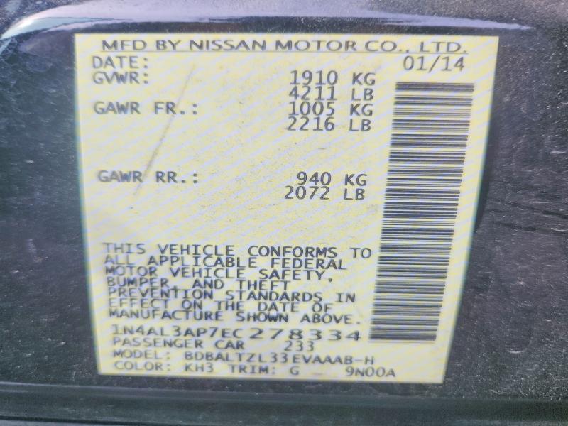 58037366 :رقم المزاد ، 1N4AL3AP7EC278334 vin ، 2014 Nissan Altima مزاد بيع