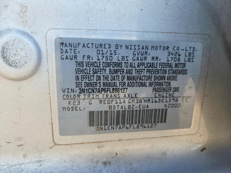 Aukcja sprzedaży 2015 Nissan Versa, vin: 3N1CN7AP6FL896127, numer aukcji: 57240716