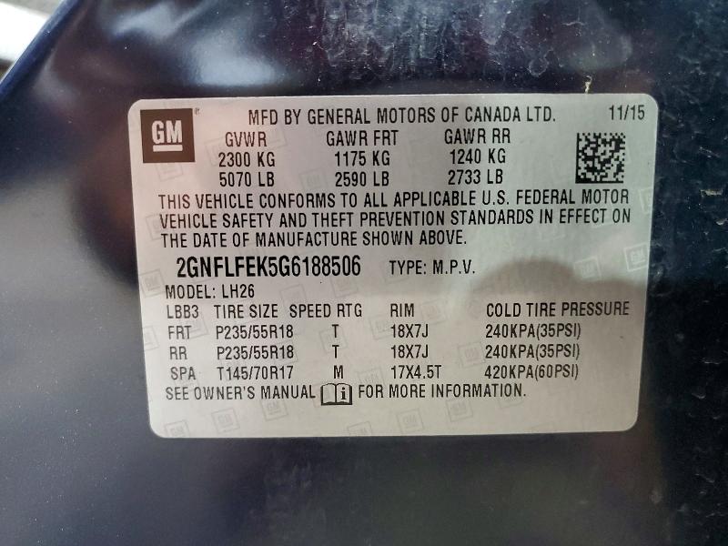 2016 Chevrolet Equinox მანქანა იყიდება აუქციონზე, vin: 2GNFLFEK5G6188506, აუქციონის ნომერი: 58794546