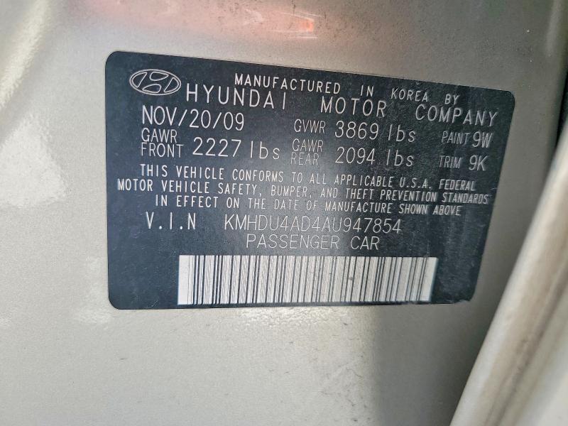 Aukcja sprzedaży 2010 Hyundai Elantra, vin: KMHDU4AD4AU947854, numer aukcji: 56945986