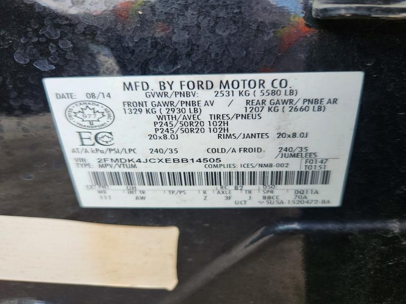 2014 Ford Edge მანქანა იყიდება აუქციონზე, vin: 2FMDK4JCXEBB14505, აუქციონის ნომერი: 58769386