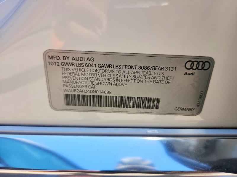Aukcja sprzedaży 2013 Audi A8, vin: WAUR2AFD4DN014698, numer aukcji: 57302176