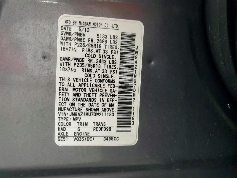 Продажа на аукционе авто 2013 Nissan Murano, vin: JN8AZ1MU7DW211183, номер лота: 58786126