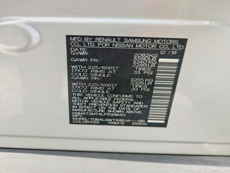 57525166 :رقم المزاد ، KNMAT2MT4LP533640 vin ، 2020 Nissan Rogue مزاد بيع