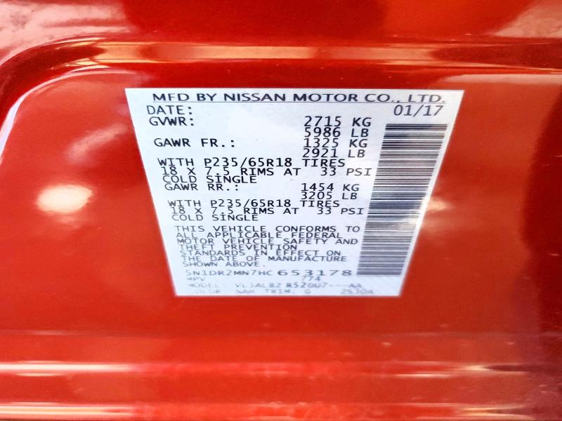Продаж на аукціоні авто 2017 Nissan Pathfinder, vin: 5N1DR2MN7HC653178, номер лоту: 55981896