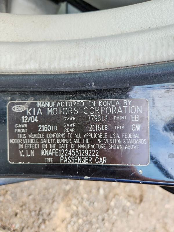 57332286 :رقم المزاد ، KNAFE122455129222 vin ، 2005 Kia Spectra مزاد بيع