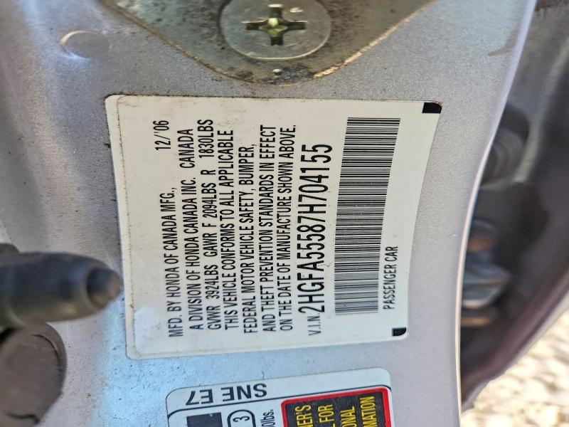 Aukcja sprzedaży 2007 Honda Civic, vin: 2HGFA55587H704155, numer aukcji: 55928246
