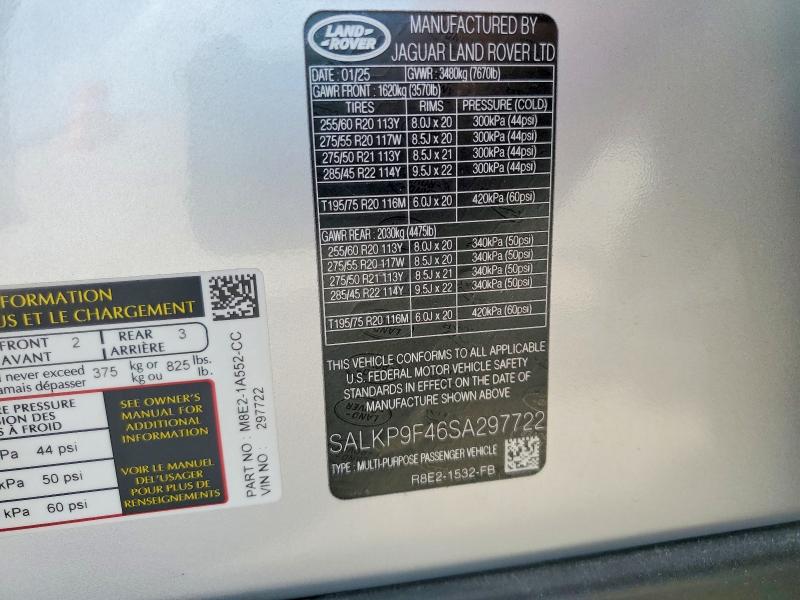 Продажа на аукционе авто 2025 Land Rover Range Rover, vin: SALKP9F46SA297722, номер лота: 58799086