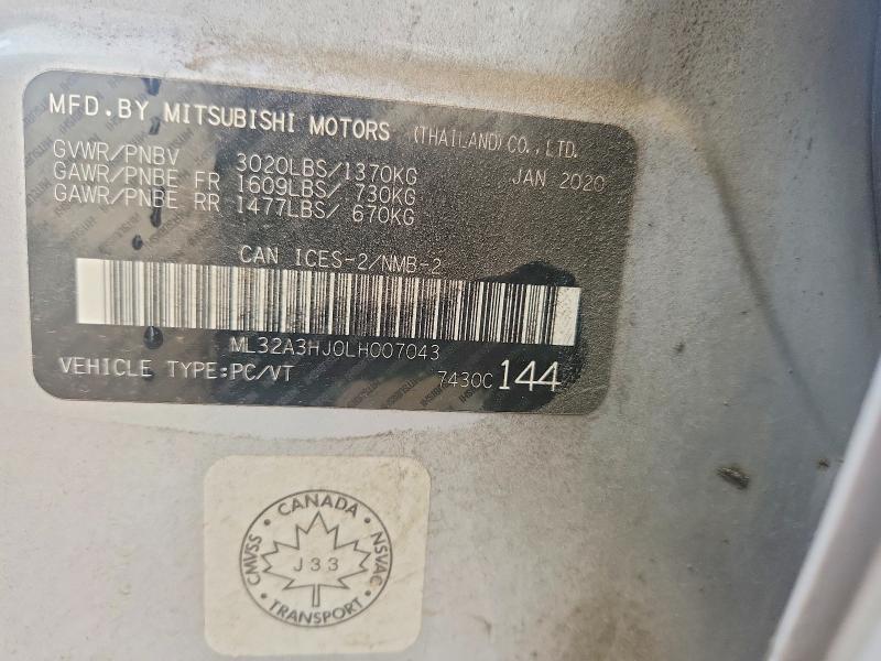 Aukcja sprzedaży 2020 Mitsubishi Mirage, vin: ML32A3HJ0LH007043, numer aukcji: 58617196
